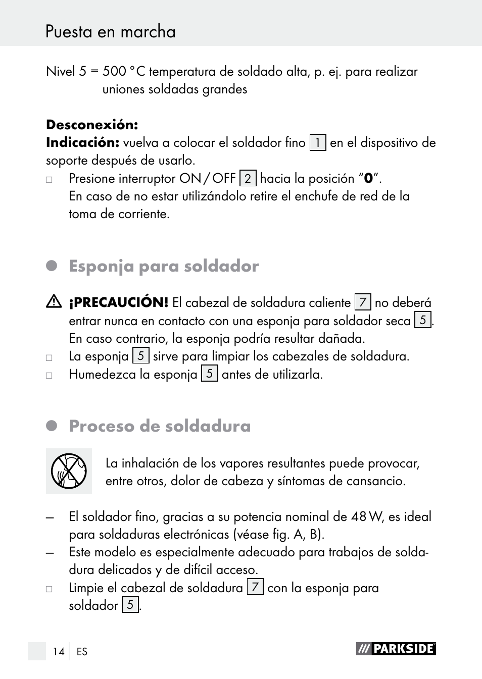 Esponja para soldador, Proceso de soldadura | Parkside PLS 48 B1 User Manual | Page 14 / 75