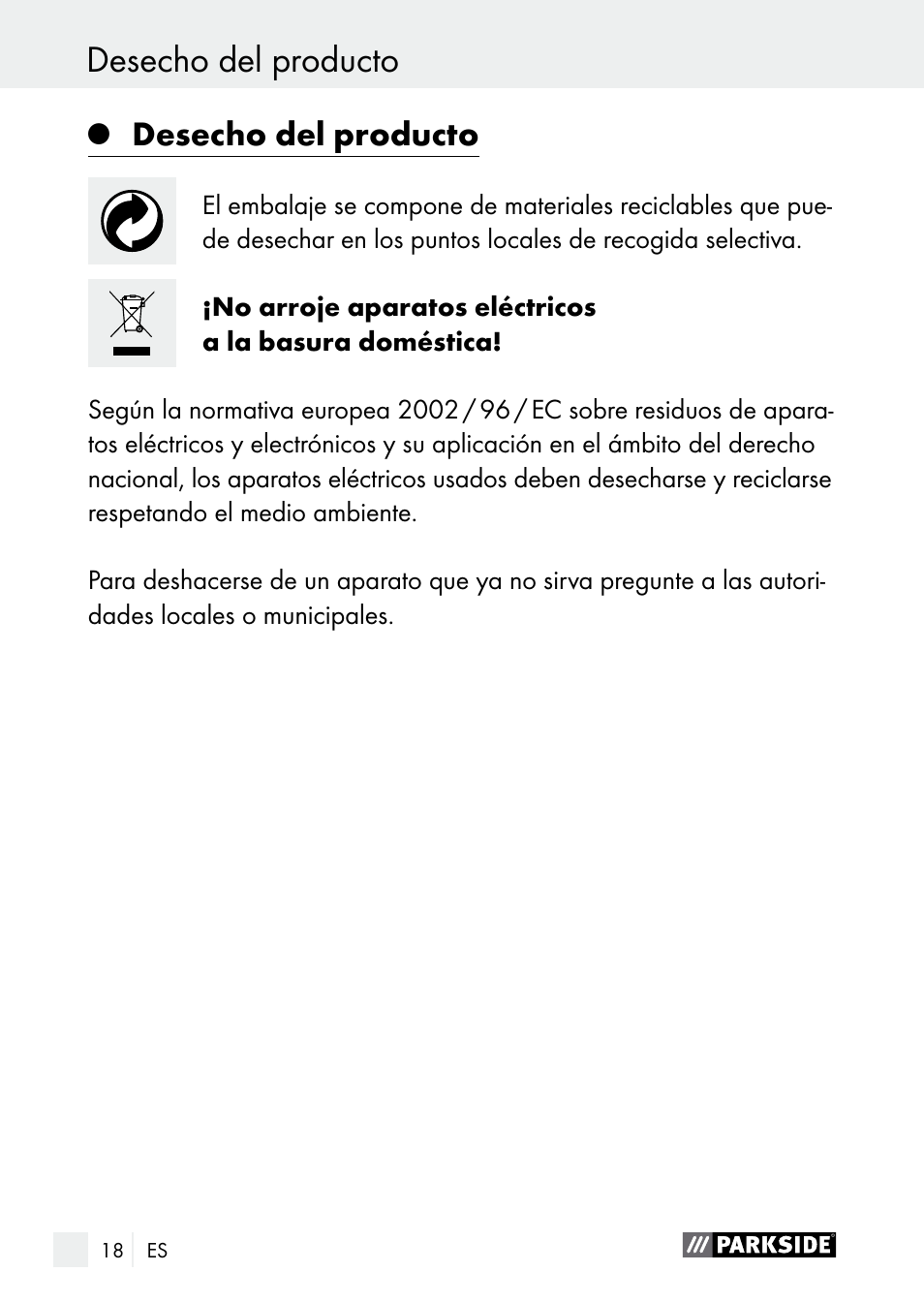 Desecho del producto, Indice | Parkside PLS 48 B1 User Manual | Page 18 / 75