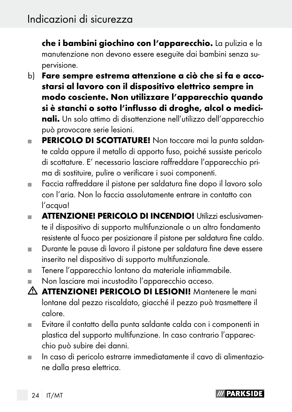 Indicazioni di sicurezza indicazioni di sicurezza | Parkside PLS 48 B1 User Manual | Page 24 / 75