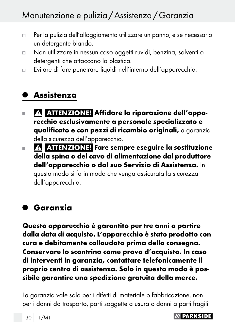 Assistenza, Garanzia | Parkside PLS 48 B1 User Manual | Page 30 / 75