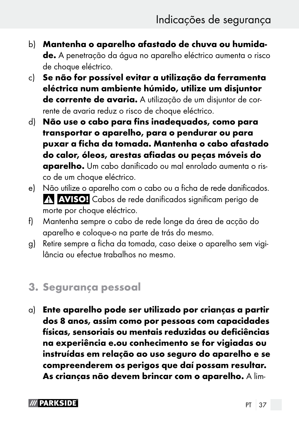 Indicações de segurança, Segurança pessoal | Parkside PLS 48 B1 User Manual | Page 37 / 75