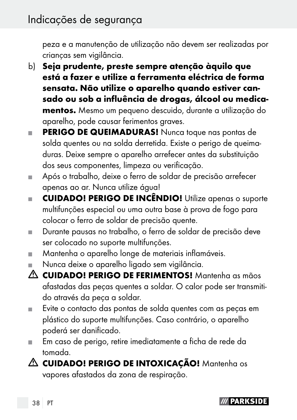 Indicações de segurança | Parkside PLS 48 B1 User Manual | Page 38 / 75