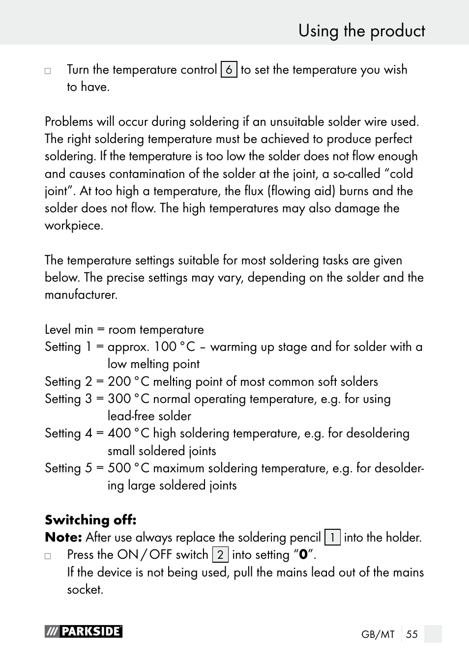 Using the product | Parkside PLS 48 B1 User Manual | Page 55 / 75