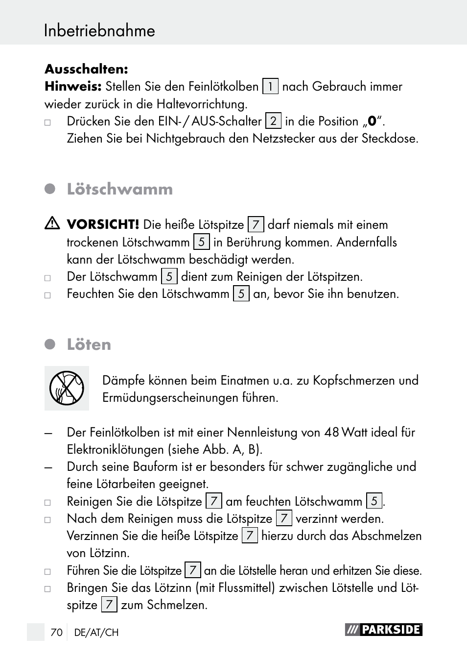 Lötschwamm, Löten | Parkside PLS 48 B1 User Manual | Page 70 / 75