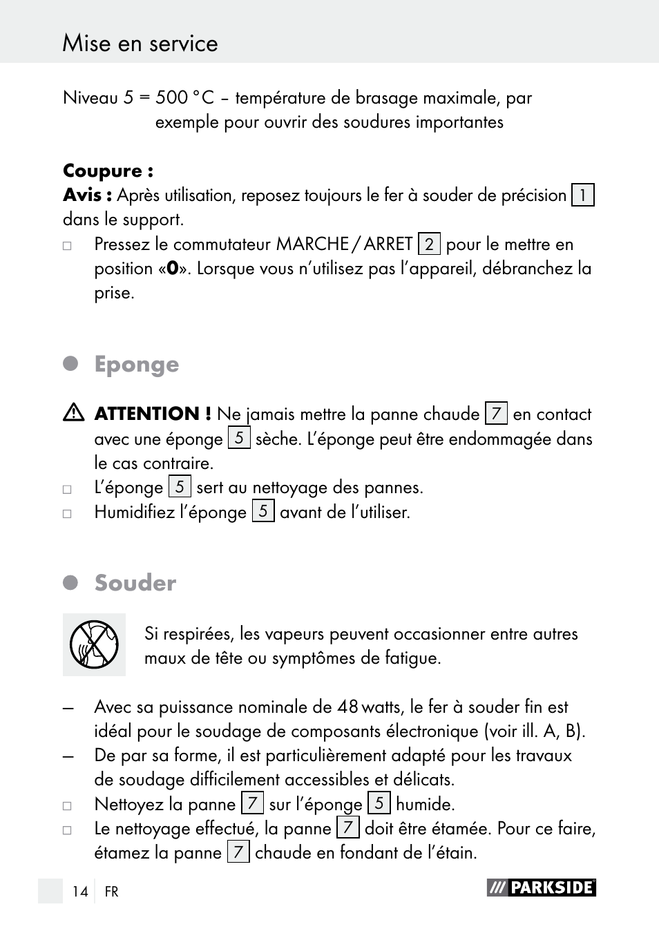 Eponge, Souder | Parkside PLS 48 B1 User Manual | Page 14 / 46