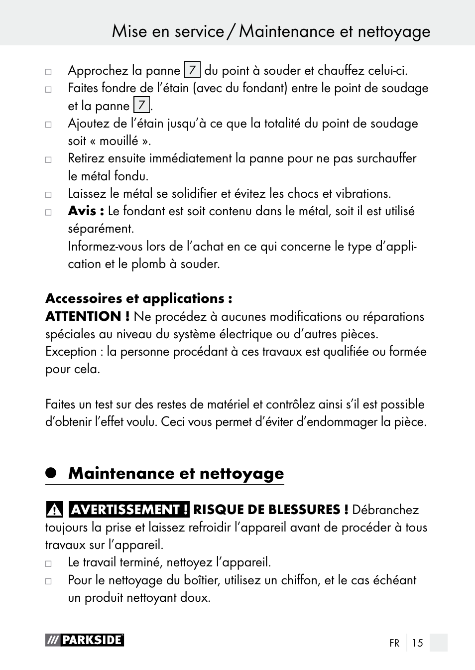 Maintenance et nettoyage | Parkside PLS 48 B1 User Manual | Page 15 / 46