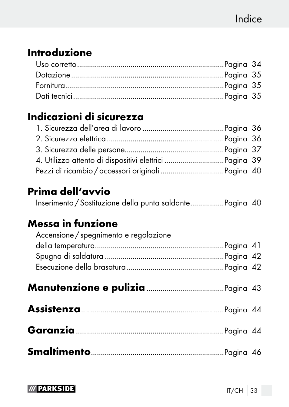 Elimination, Indice | Parkside PLS 48 B1 User Manual | Page 33 / 60