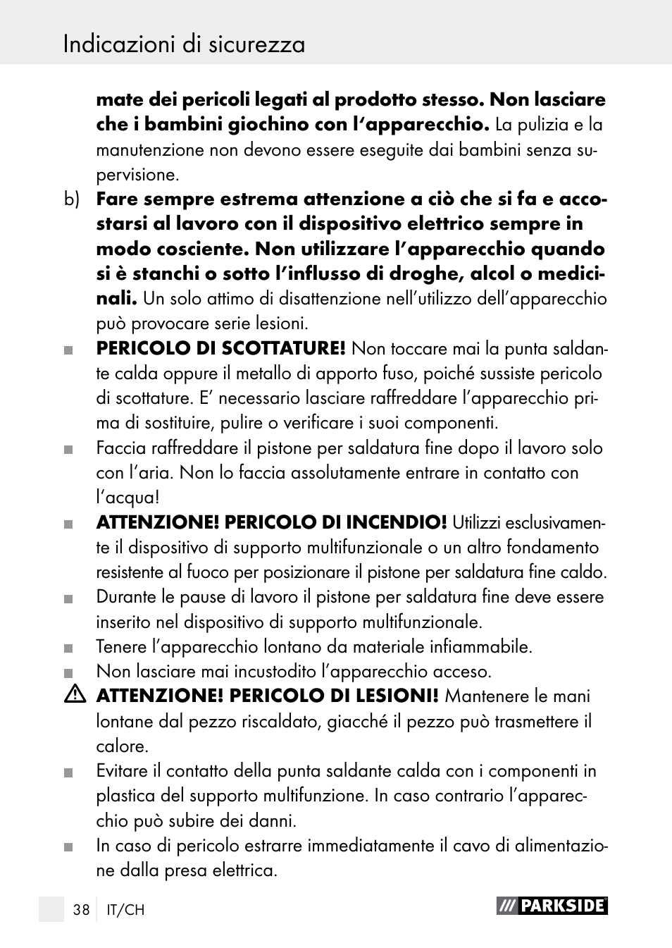 Indicazioni di sicurezza | Parkside PLS 48 B1 User Manual | Page 38 / 60