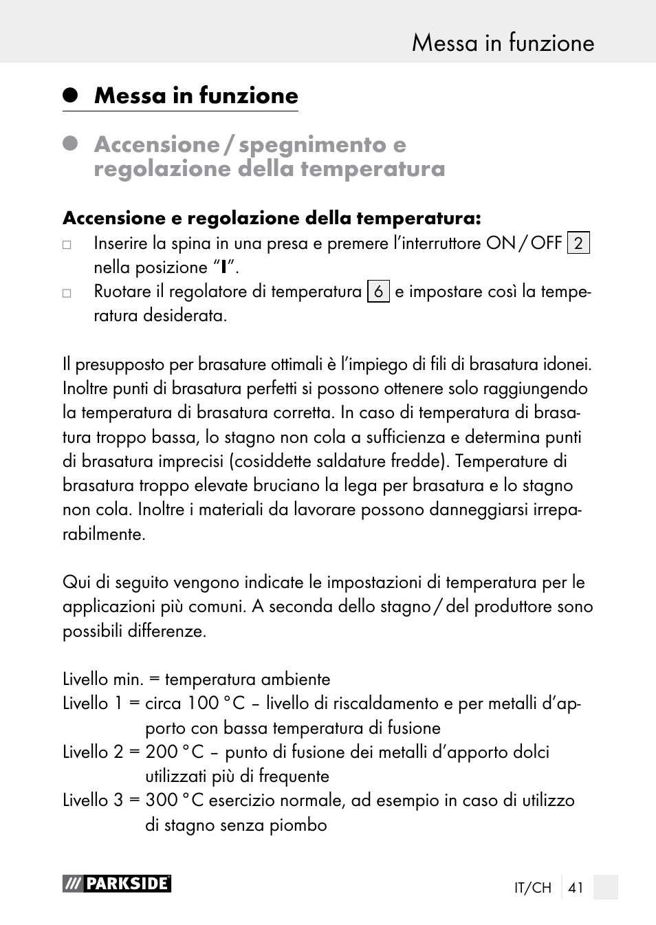 Messa in funzione | Parkside PLS 48 B1 User Manual | Page 41 / 60