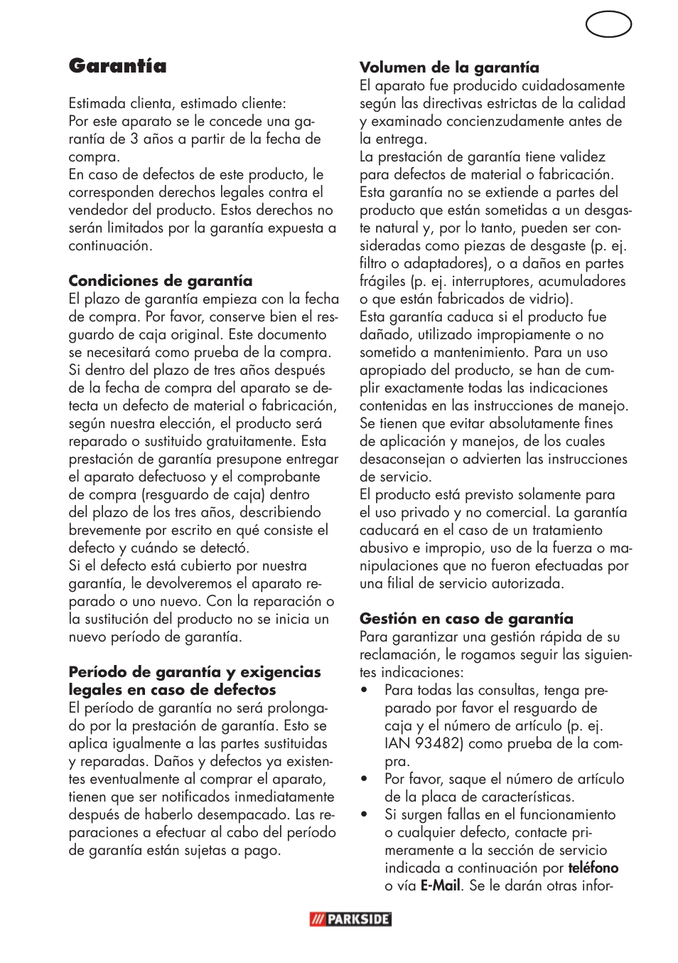 Es garantía | Parkside PHD 150 C2 User Manual | Page 15 / 70