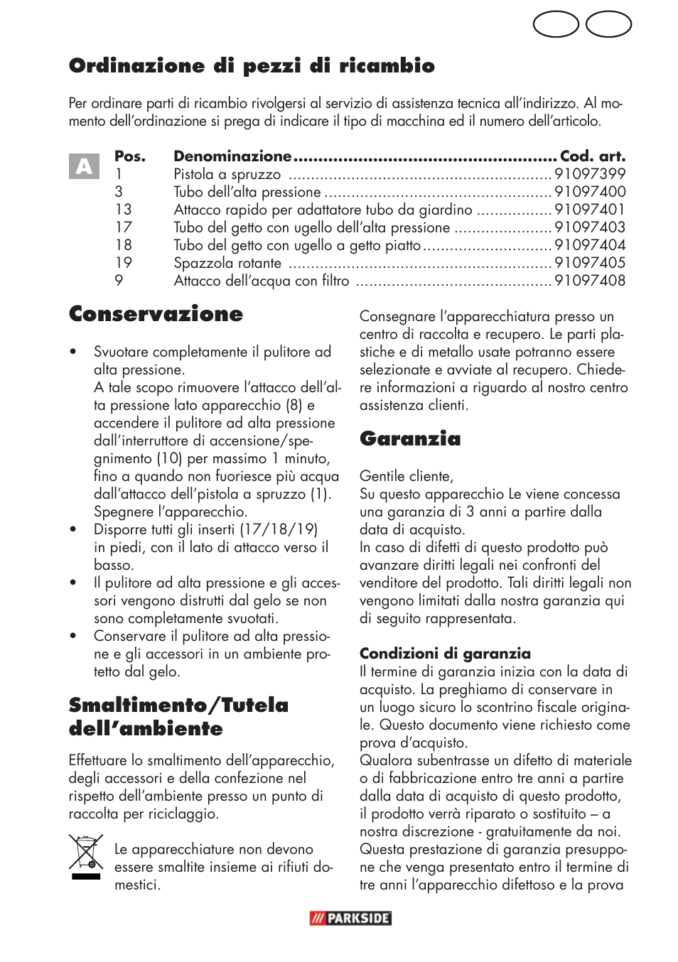 Conservazione, Mt it, Smaltimento/tutela dell’ambiente | Garanzia, Ordinazione di pezzi di ricambio | Parkside PHD 150 C2 User Manual | Page 27 / 70