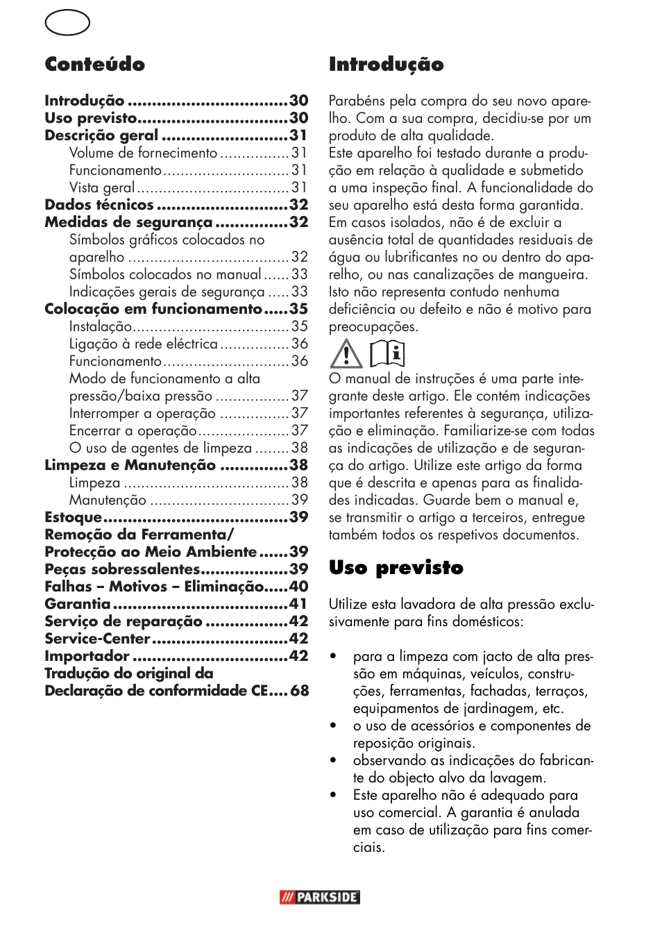 Pt introdução, Uso previsto, Conteúdo | Parkside PHD 150 C2 User Manual | Page 30 / 70