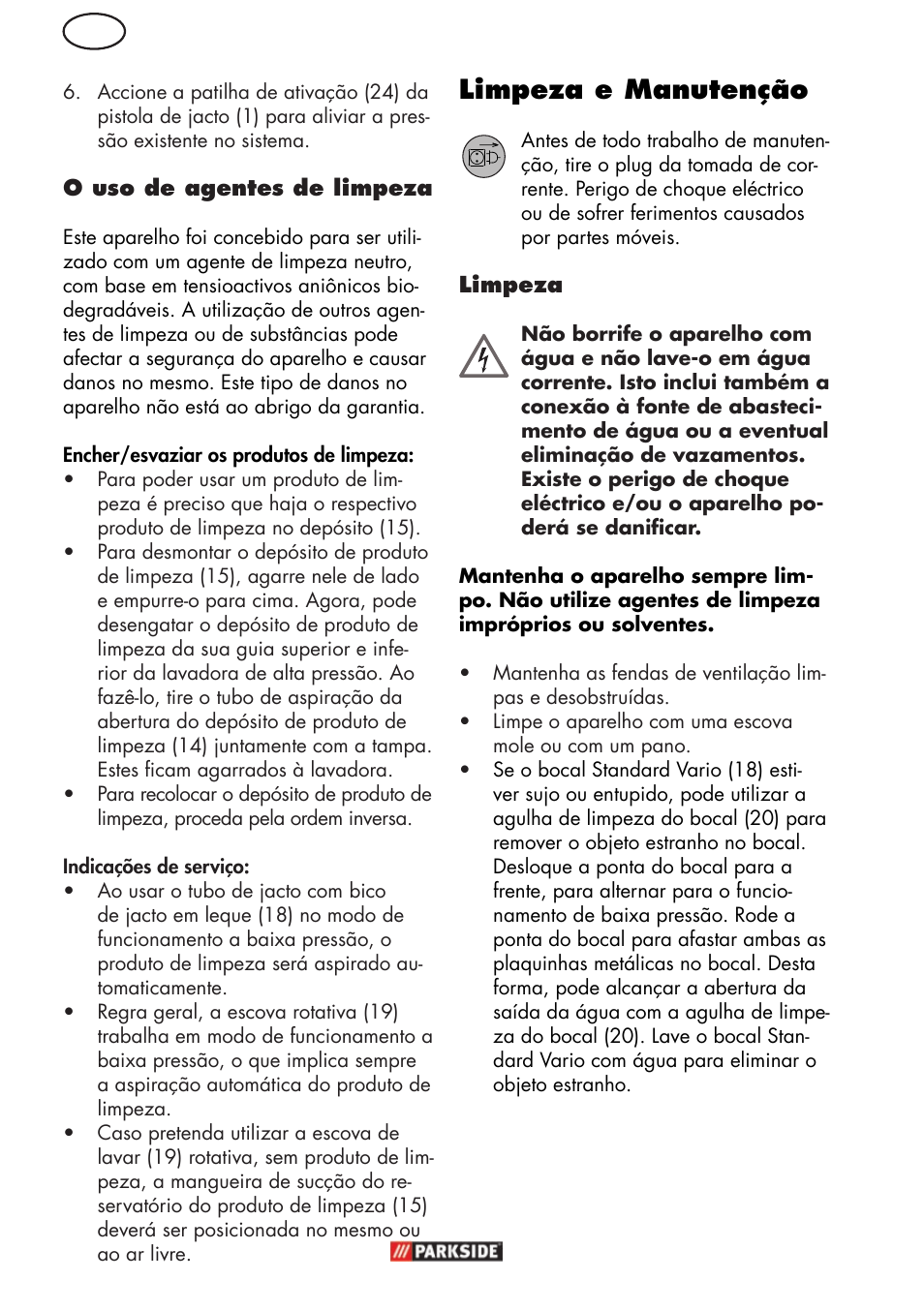 Limpeza e manutenção | Parkside PHD 150 C2 User Manual | Page 38 / 70