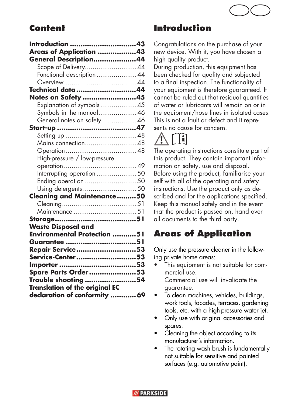 Mt gb introduction, Areas of application, Content | Parkside PHD 150 C2 User Manual | Page 43 / 70