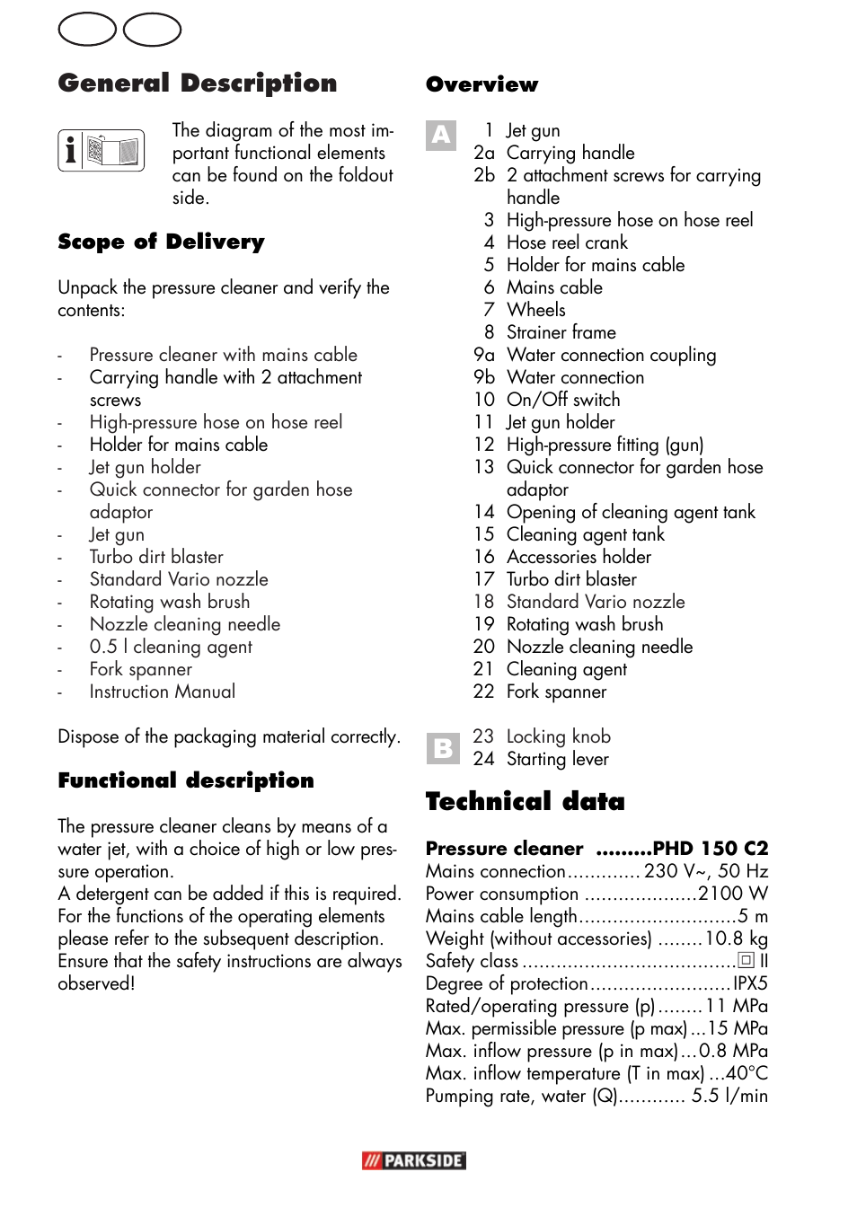 Gb mt, Technical data, General description | Parkside PHD 150 C2 User Manual | Page 44 / 70