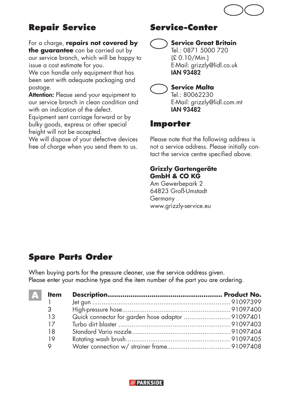 Mt gb, Repair service, Service-center | Importer, Spare parts order | Parkside PHD 150 C2 User Manual | Page 53 / 70