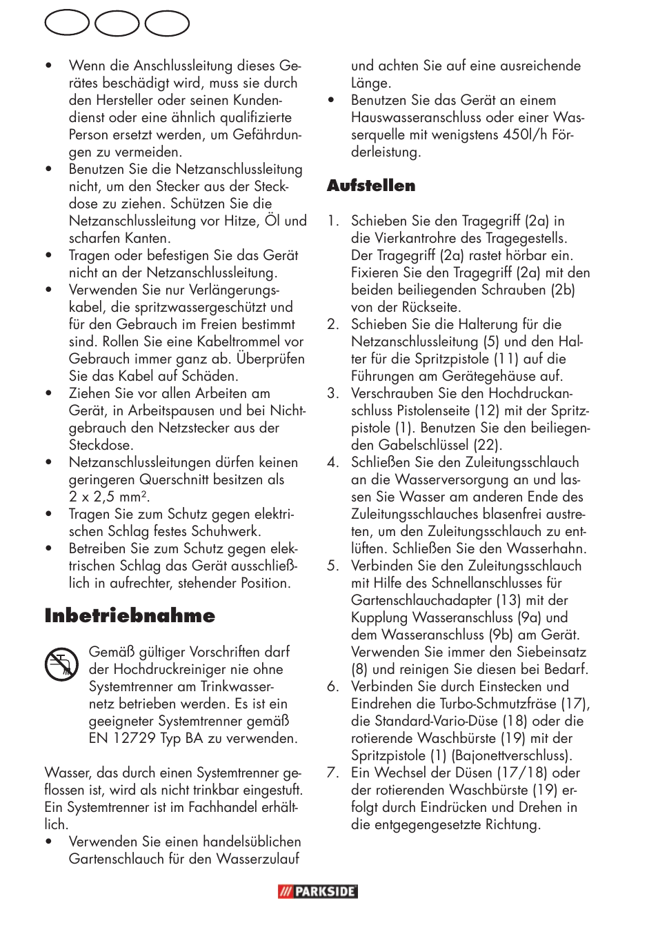 At de ch, Inbetriebnahme | Parkside PHD 150 C2 User Manual | Page 60 / 70