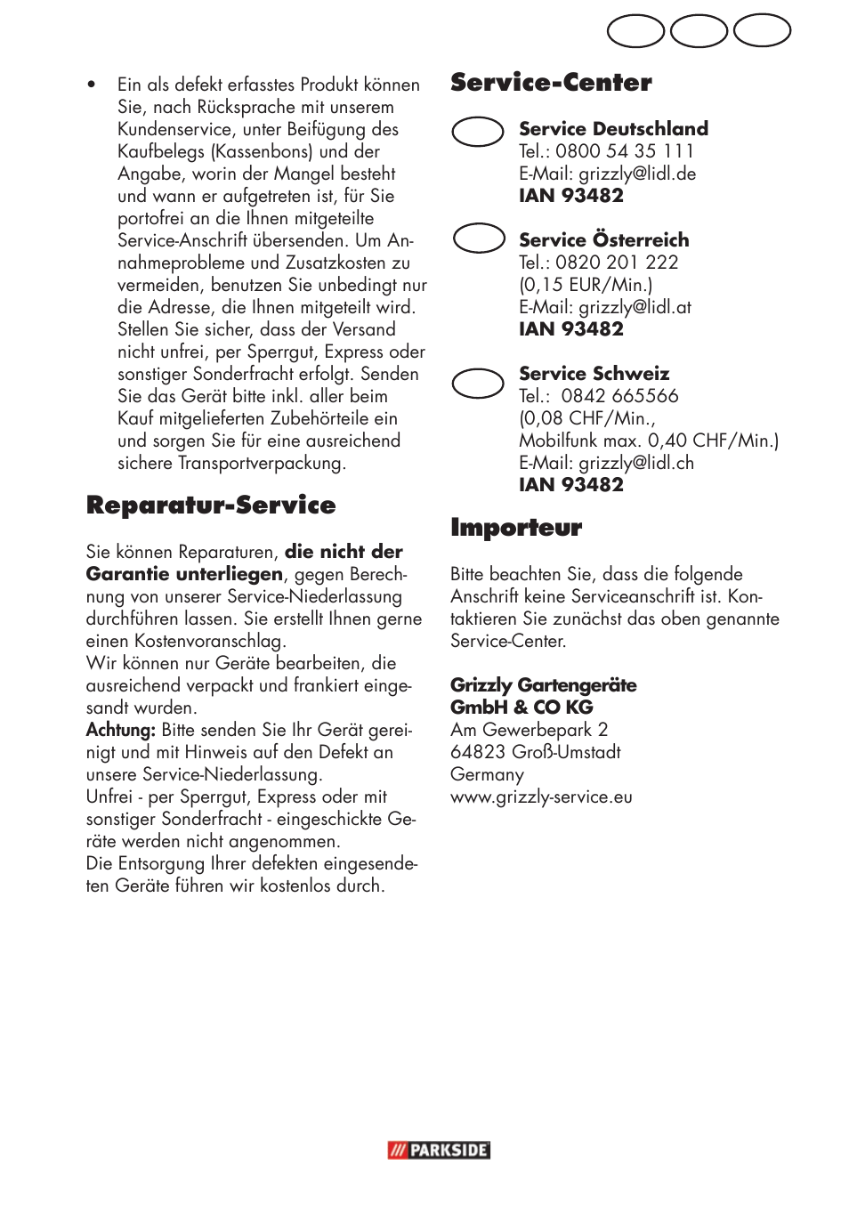 Ch at de, Reparatur-service, Service-center | Importeur | Parkside PHD 150 C2 User Manual | Page 67 / 70