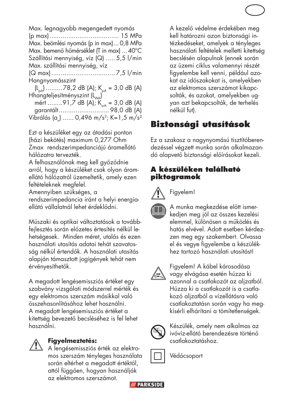Biztonsági utasítások | Parkside PHD 150 C2 User Manual | Page 31 / 94