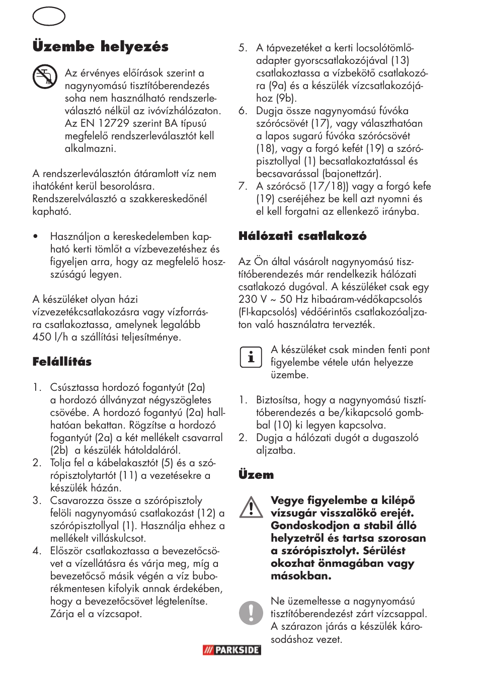 Hu üzembe helyezés | Parkside PHD 150 C2 User Manual | Page 34 / 94