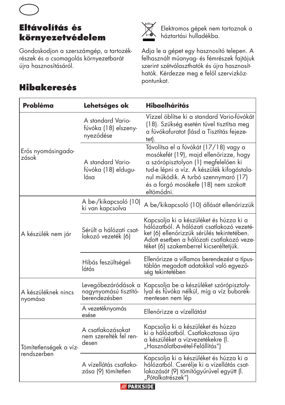 Hibakeresés eltávolítás és környezetvédelem | Parkside PHD 150 C2 User Manual | Page 38 / 94