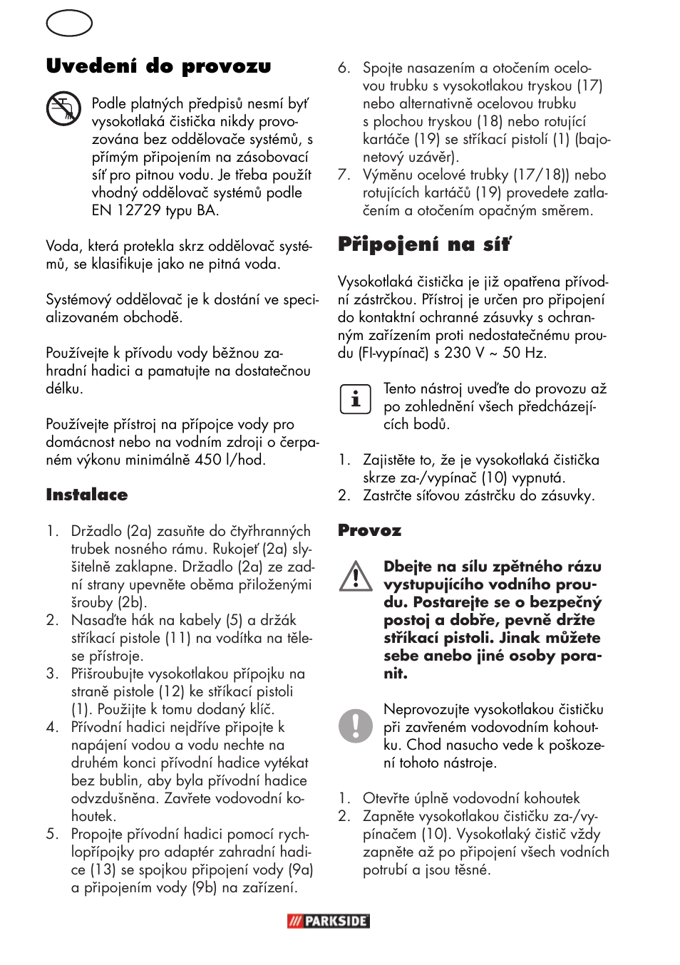Cz uvedení do provozu, Připojení na síť | Parkside PHD 150 C2 User Manual | Page 58 / 94