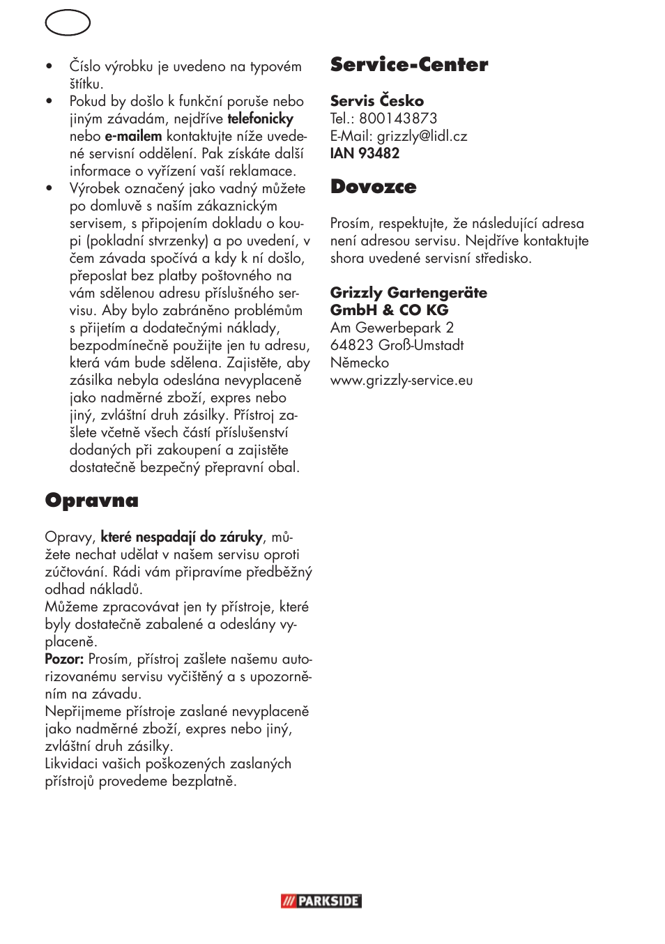 Opravna, Service-center, Dovozce | Parkside PHD 150 C2 User Manual | Page 64 / 94