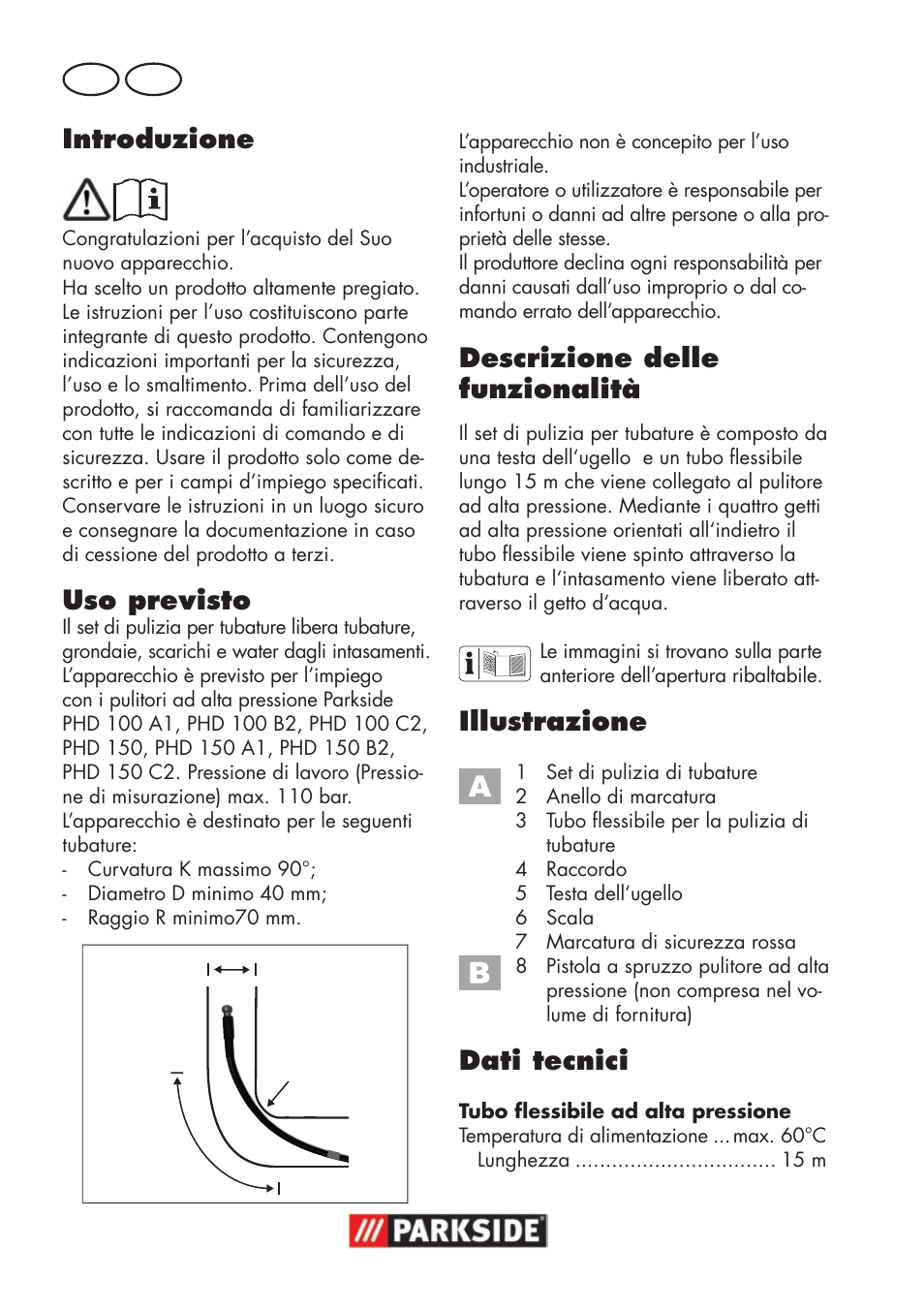 Introduzione, Uso previsto, Descrizione delle funzionalità | Illustrazione, Dati tecnici, It mt | Parkside Pipe Cleaning Set User Manual | Page 4 / 18