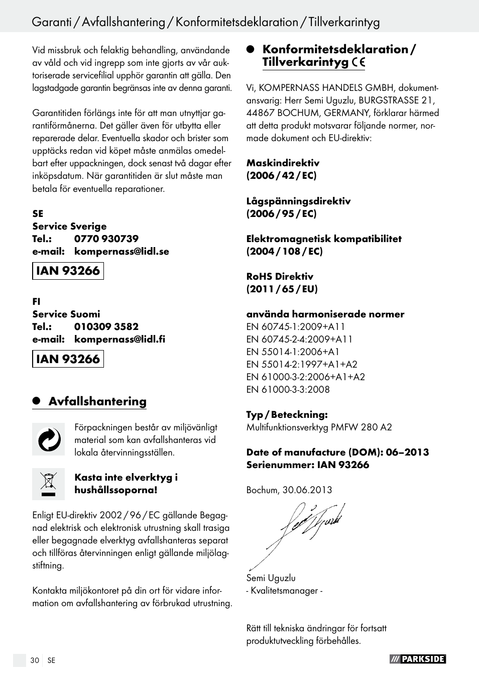 Parkside PMFW 280 A2 User Manual | Page 30 / 60