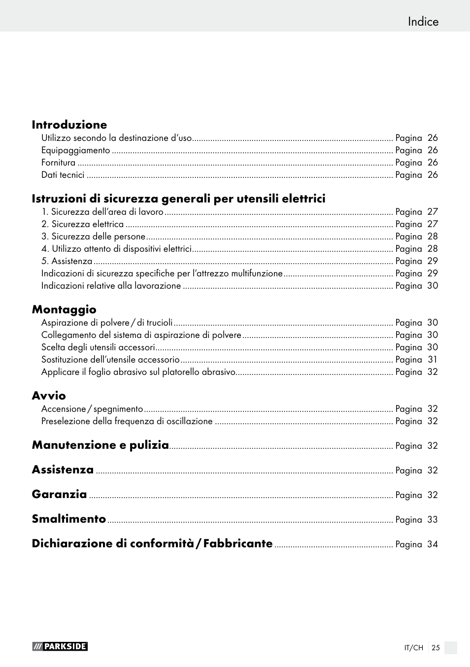 Indice, Déclaration de conformité / fabricant | Parkside PMFW 280 A2 User Manual | Page 25 / 44