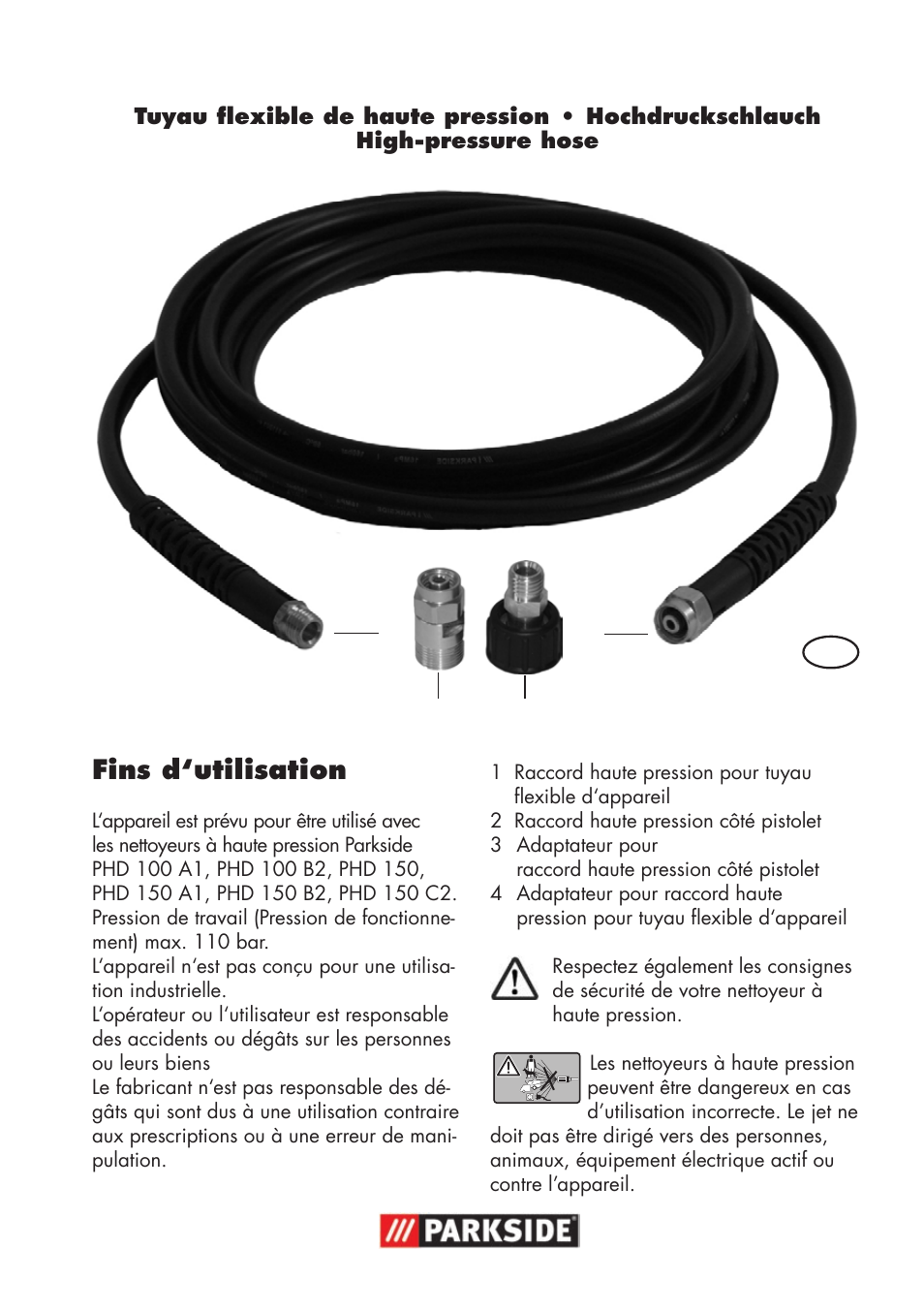 Parkside High-Pressure Extension Hose User Manual | 8 pages