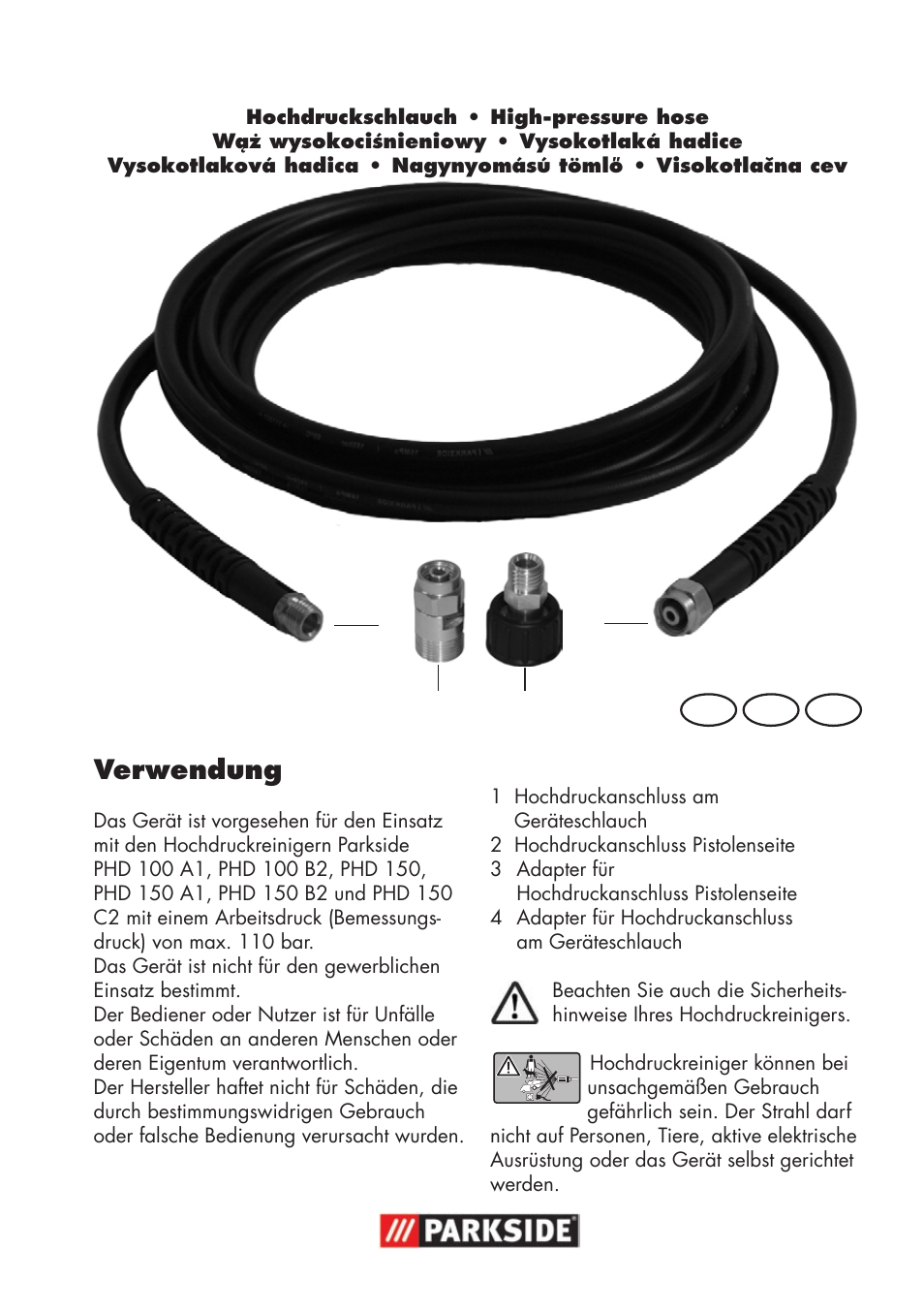 Parkside High-Pressure Extension Hose User Manual | 12 pages