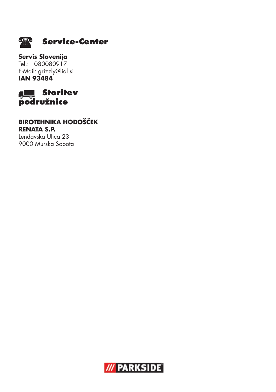 Service-center, Storitev podružnice | Parkside High-Pressure Extension Hose User Manual | Page 10 / 12