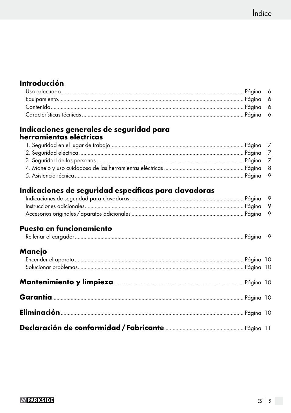 Índice | Parkside PHET 15 A1 User Manual | Page 5 / 44