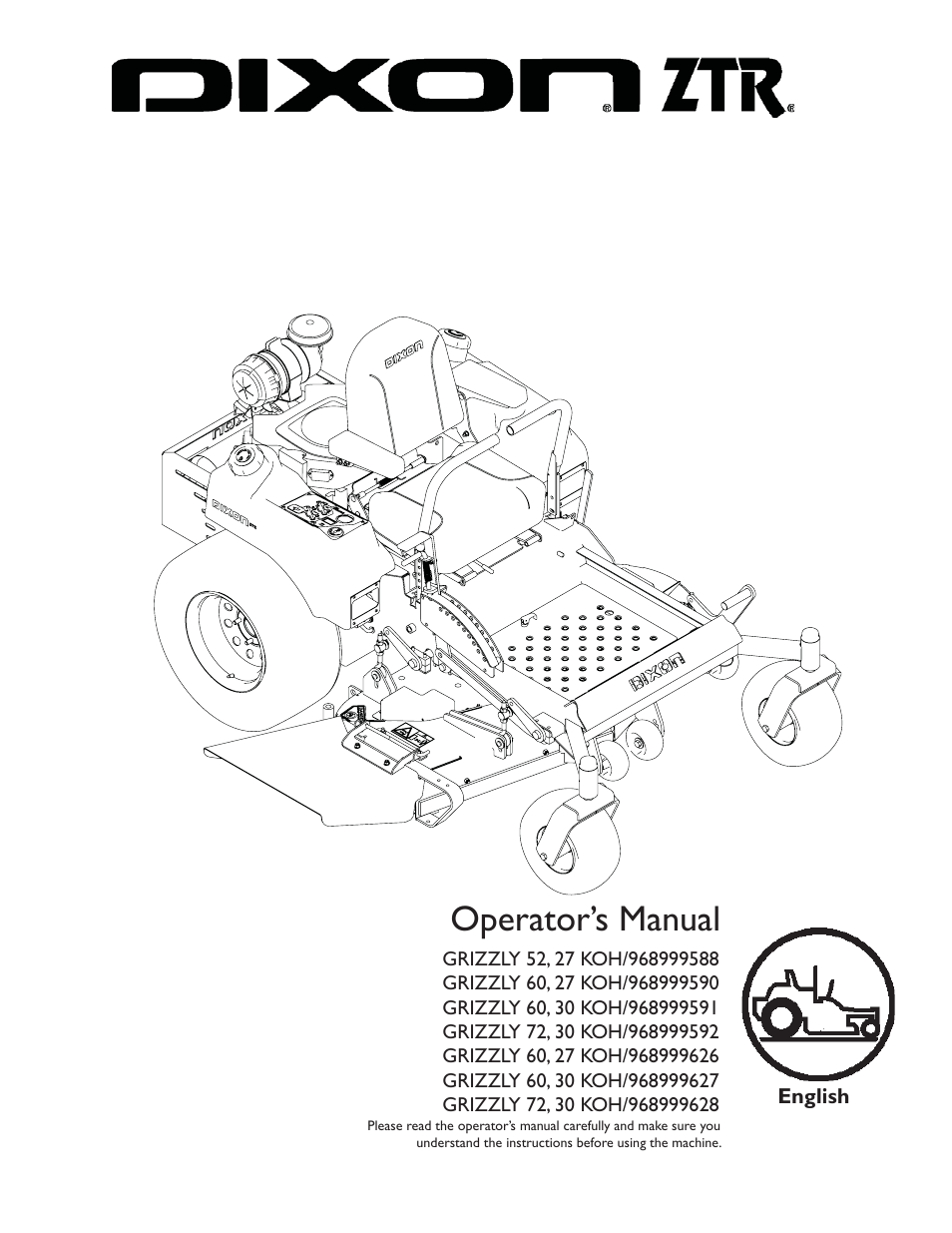 Dixon Grizzly ZTR KOH/968999628 User Manual | 88 pages