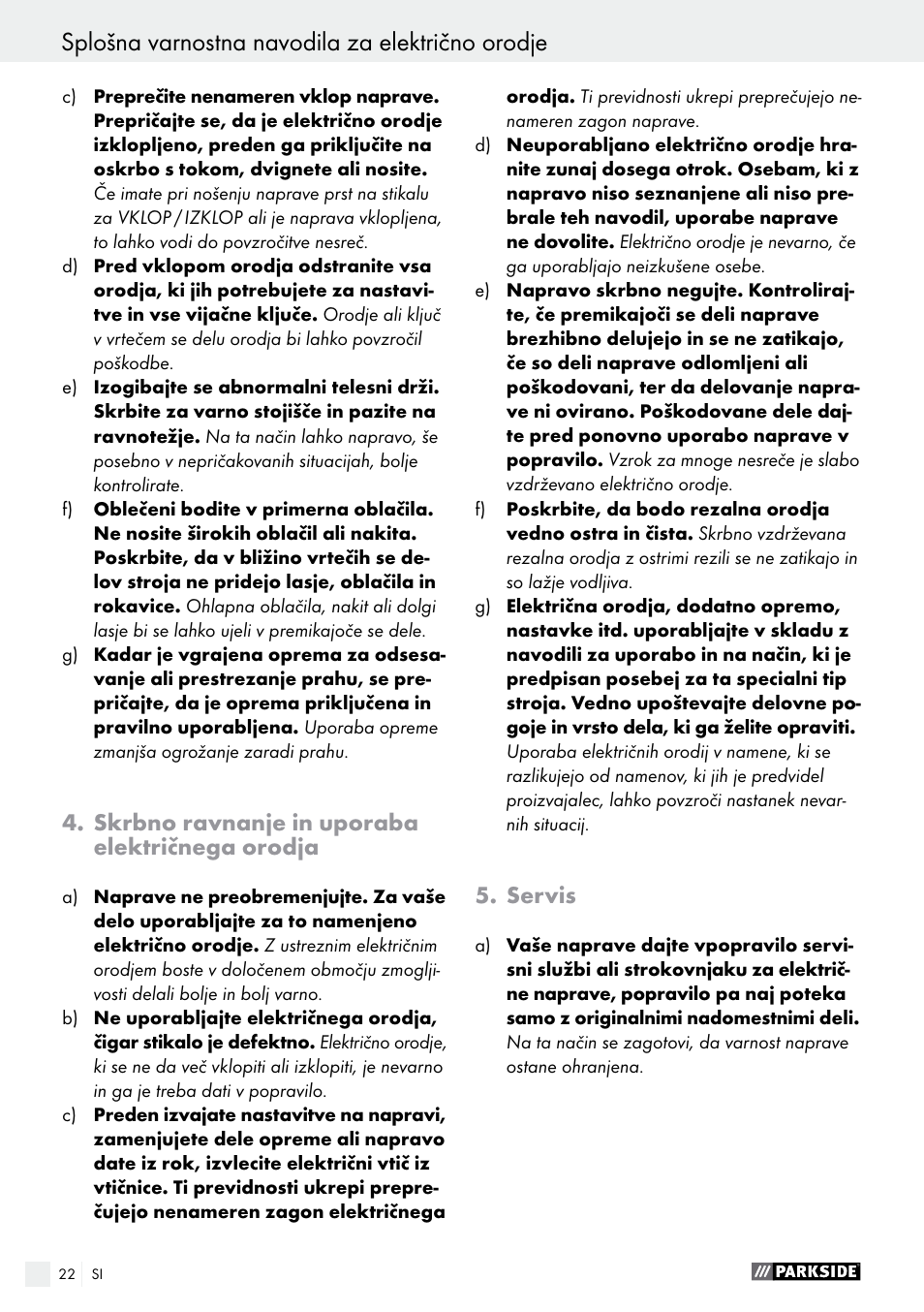 Skrbno ravnanje in uporaba električnega orodja, Servis | Parkside PHET 15 A1 User Manual | Page 22 / 50