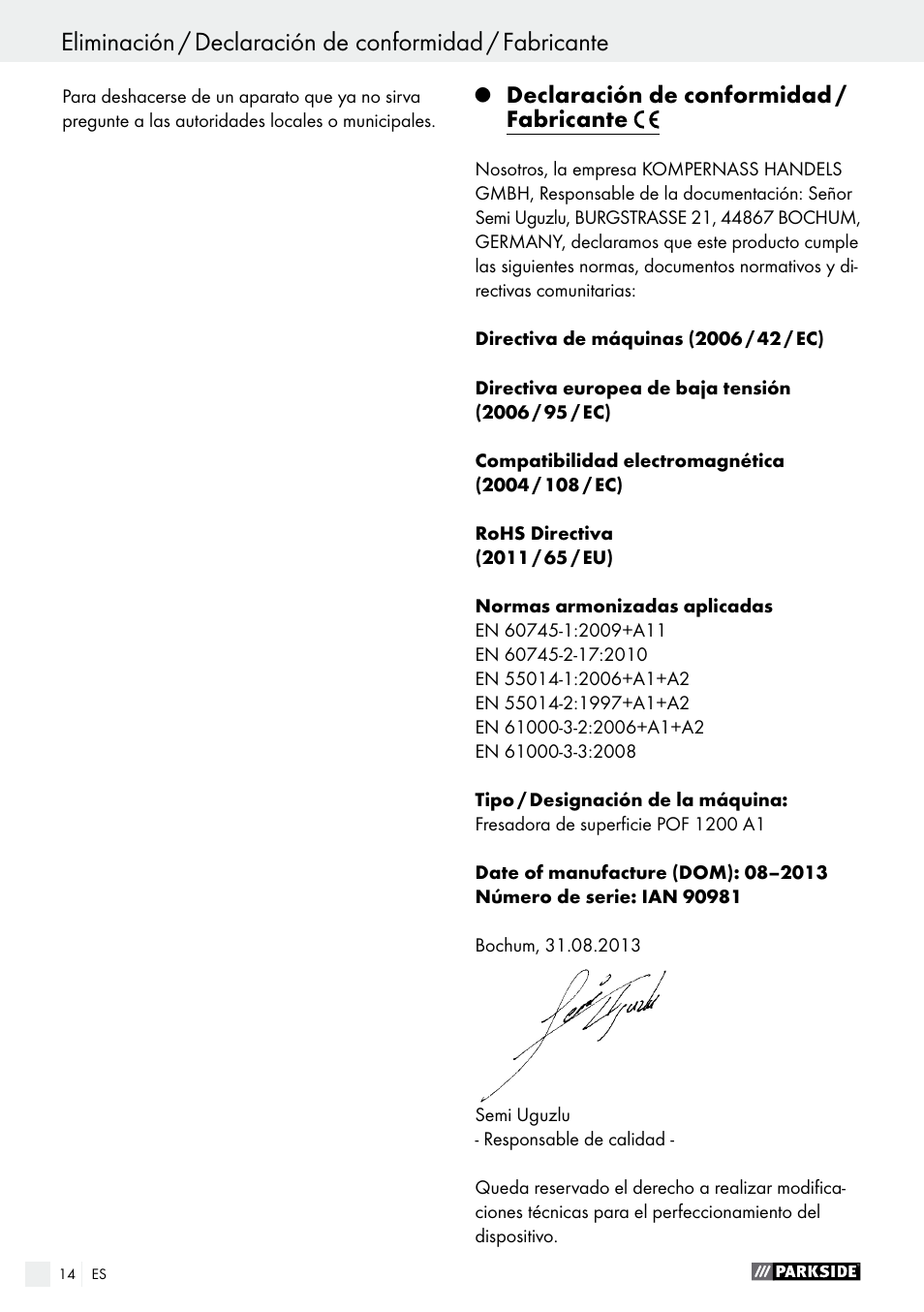 Indice | Parkside POF 1200 A1 User Manual | Page 14 / 55