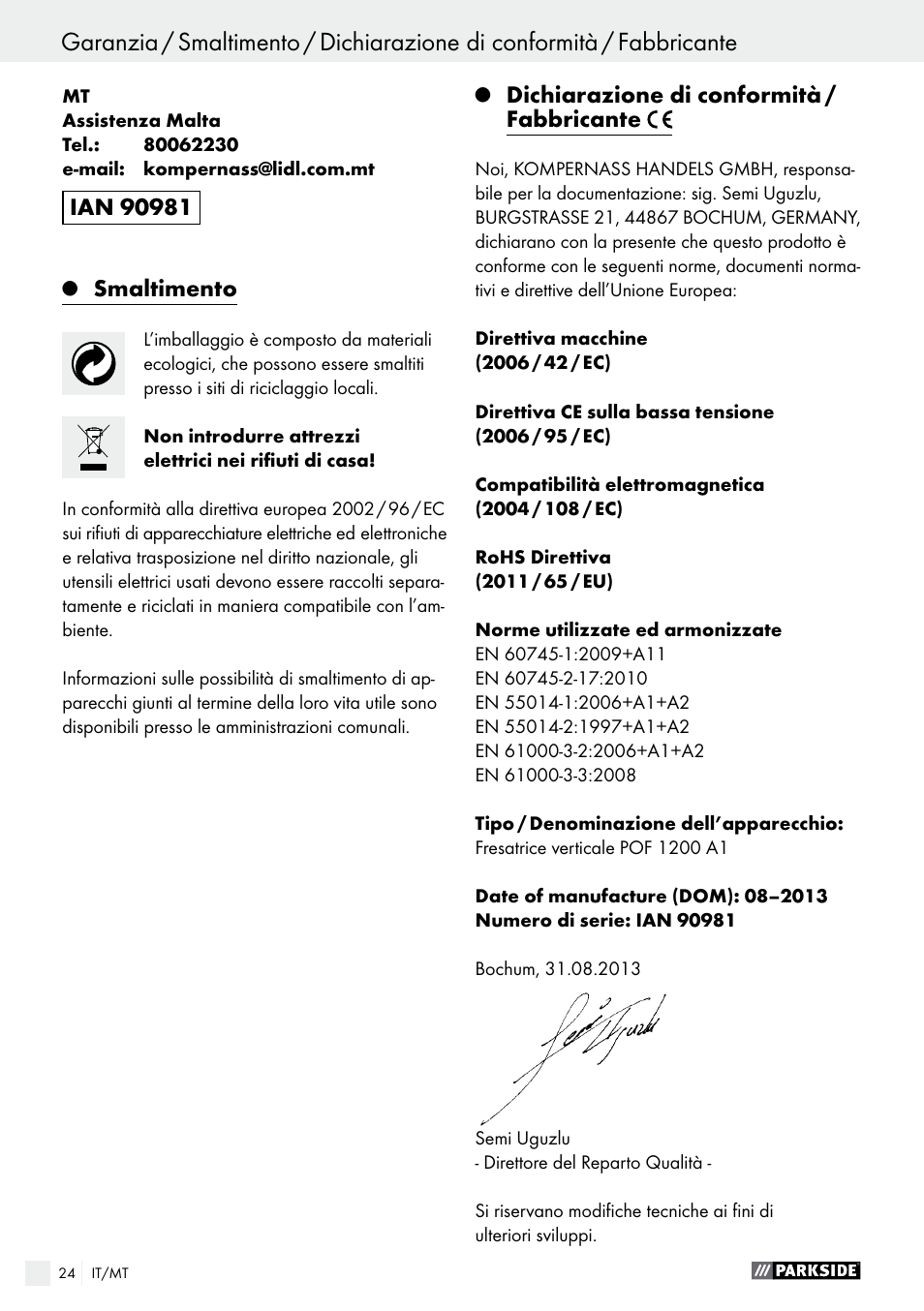 Parkside POF 1200 A1 User Manual | Page 24 / 55