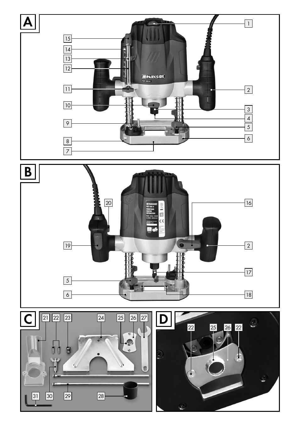 Parkside POF 1200 A1 User Manual | Page 3 / 55