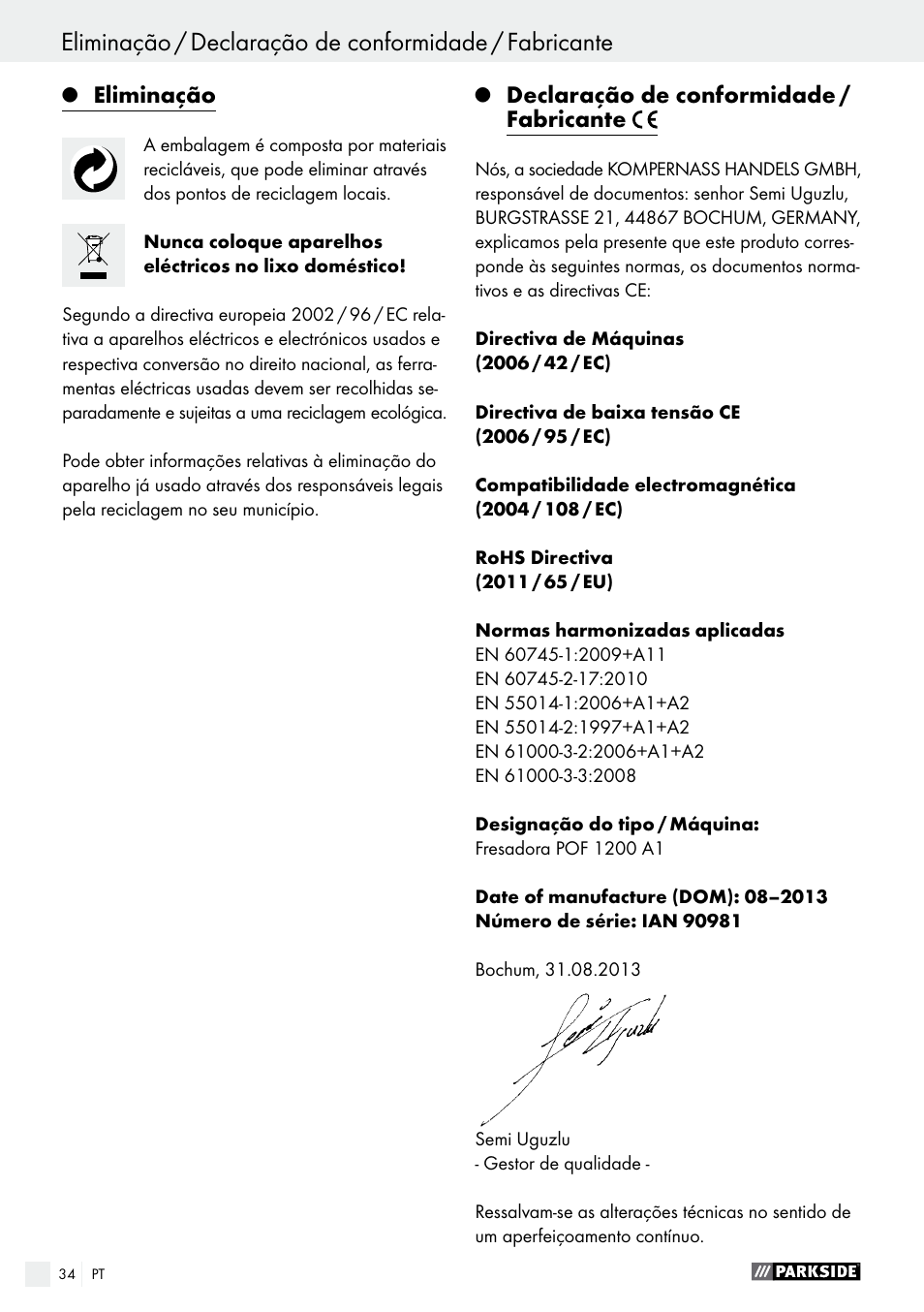 Parkside POF 1200 A1 User Manual | Page 34 / 55