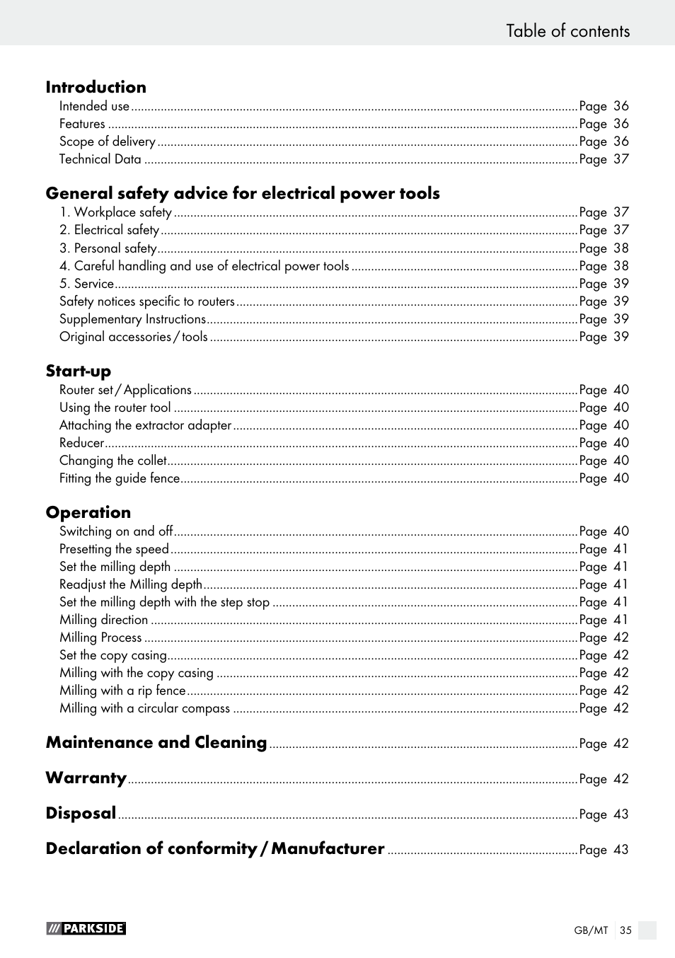 Parkside POF 1200 A1 User Manual | Page 35 / 55