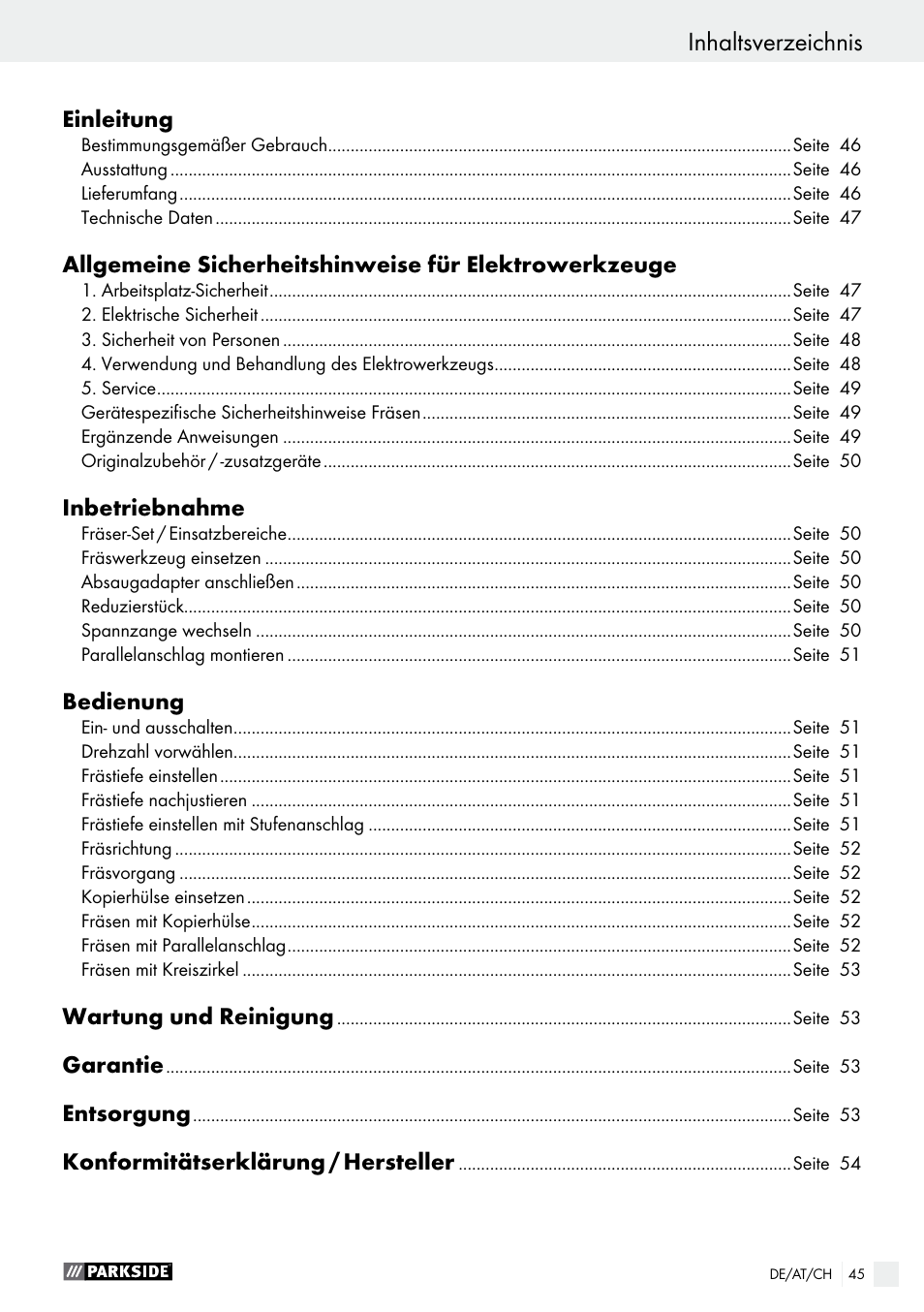 Parkside POF 1200 A1 User Manual | Page 45 / 55