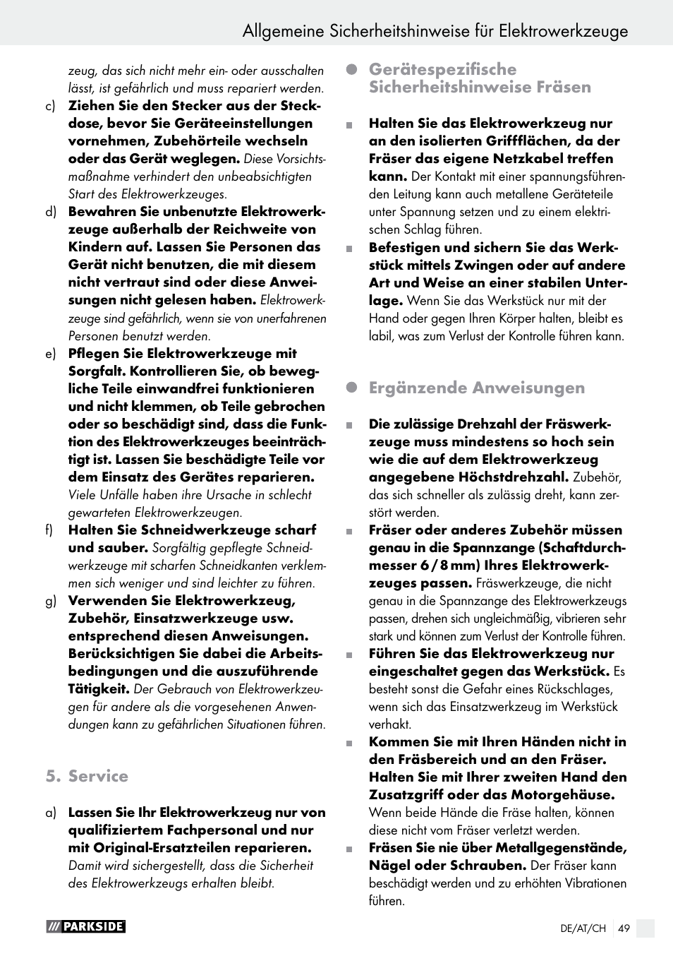 Parkside POF 1200 A1 User Manual | Page 49 / 55