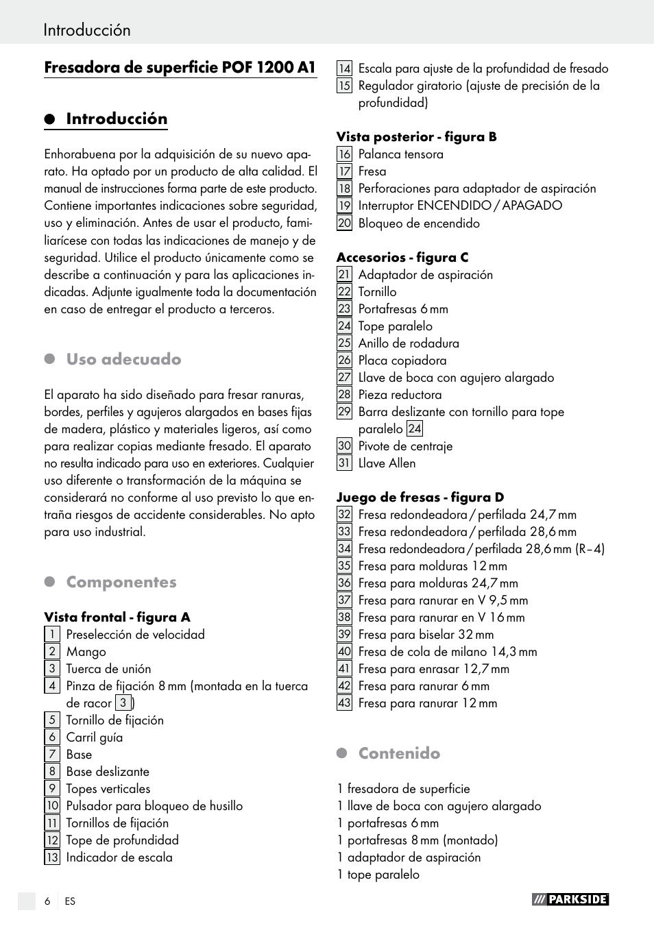 Parkside POF 1200 A1 User Manual | Page 6 / 55