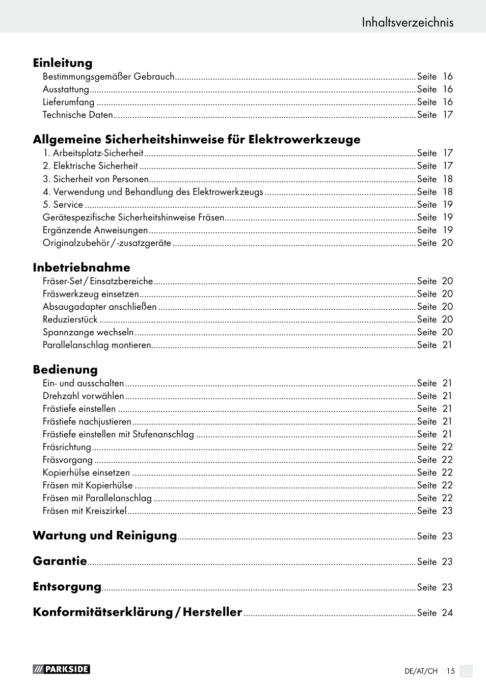 Parkside POF 1200 A1 User Manual | Page 15 / 34