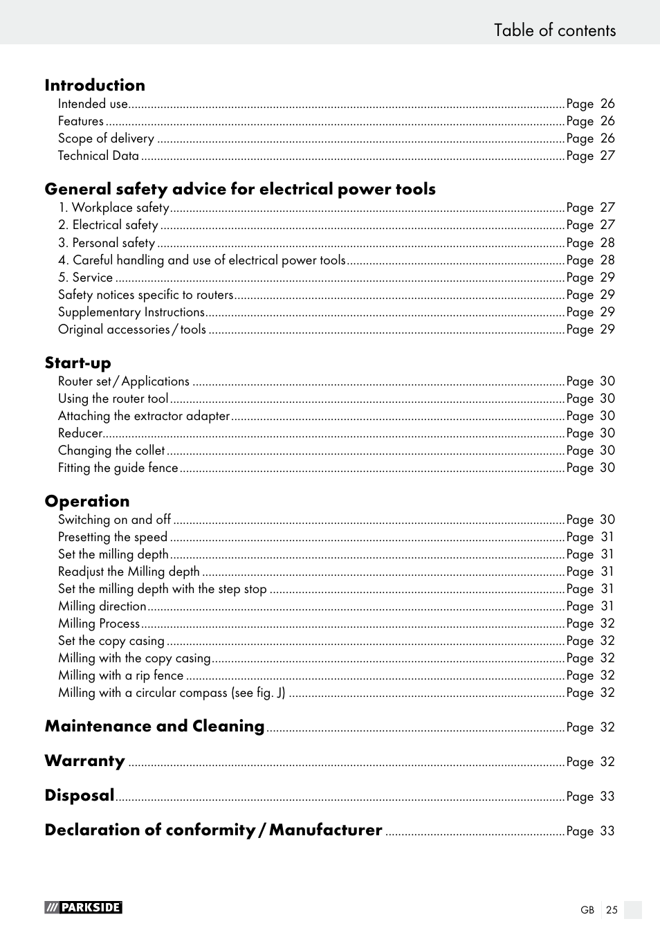 Parkside POF 1200 A1 User Manual | Page 25 / 34