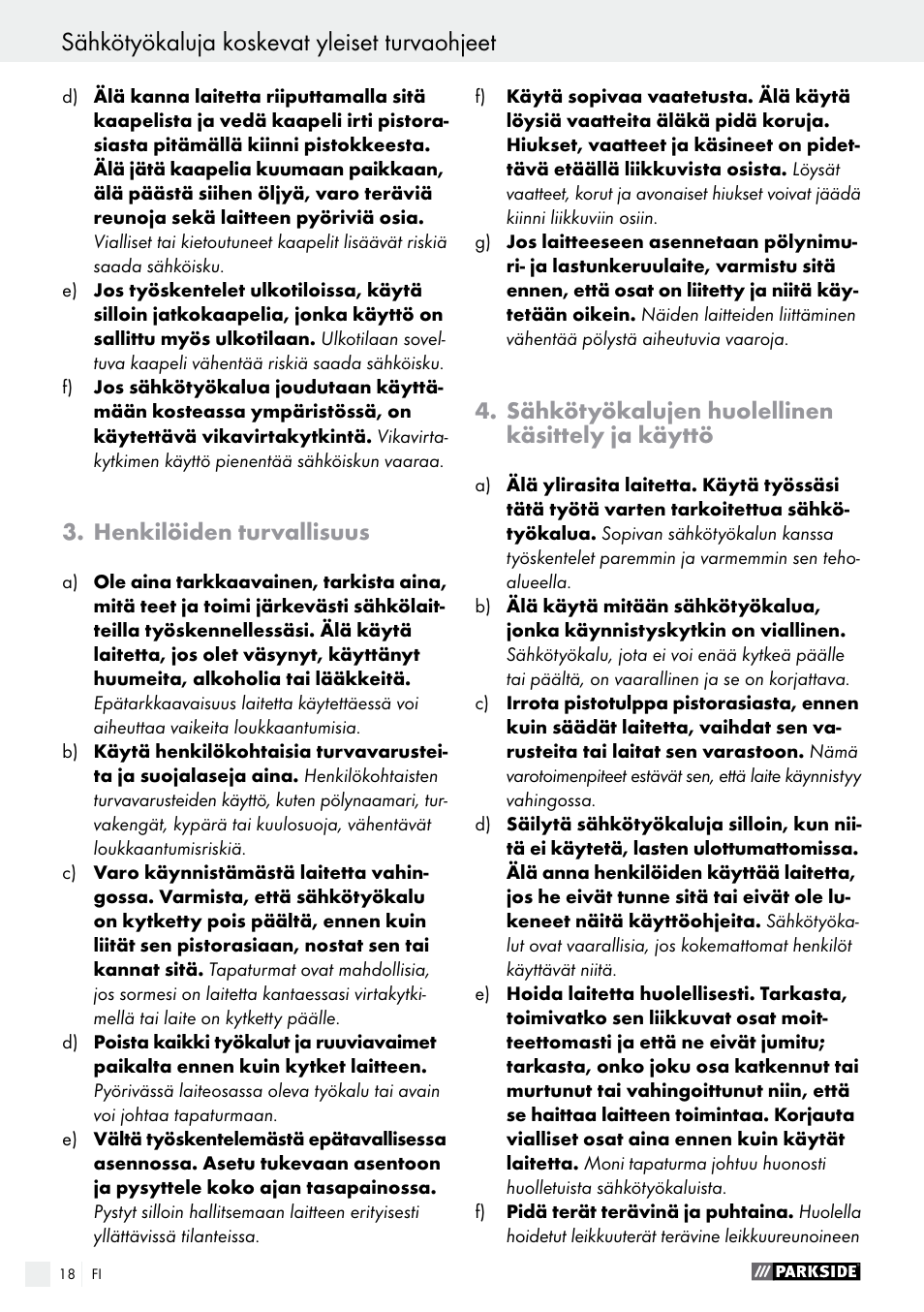 Henkilöiden turvallisuus, Sähkötyökalujen huolellinen käsittely ja käyttö | Parkside POF 1200 A1 User Manual | Page 18 / 65