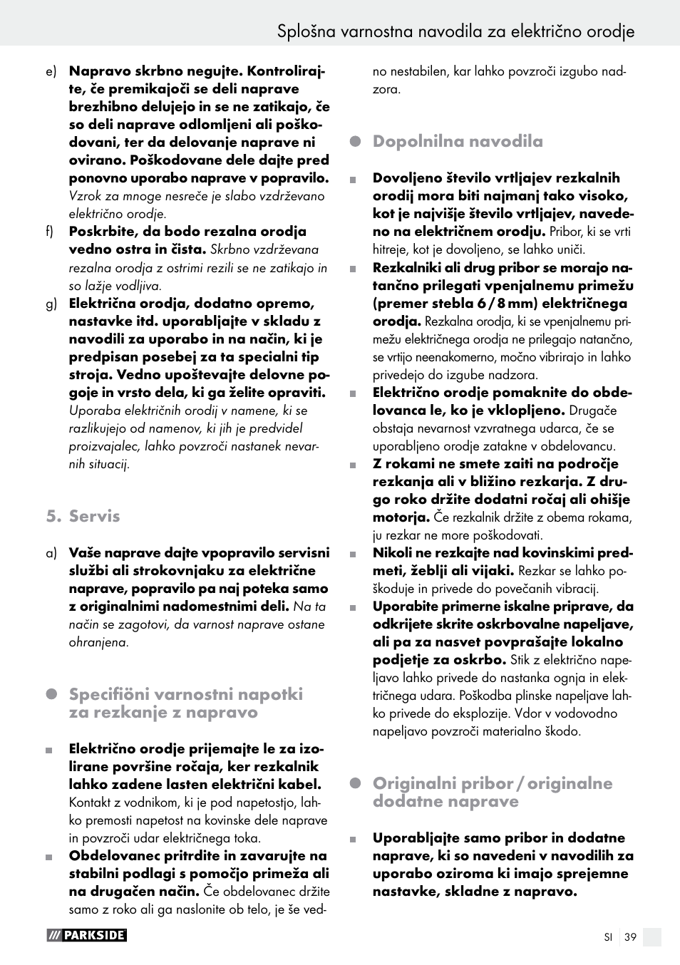 Splošna varnostna navodila za električno orodje | Parkside POF 1200 A1 User Manual | Page 39 / 77