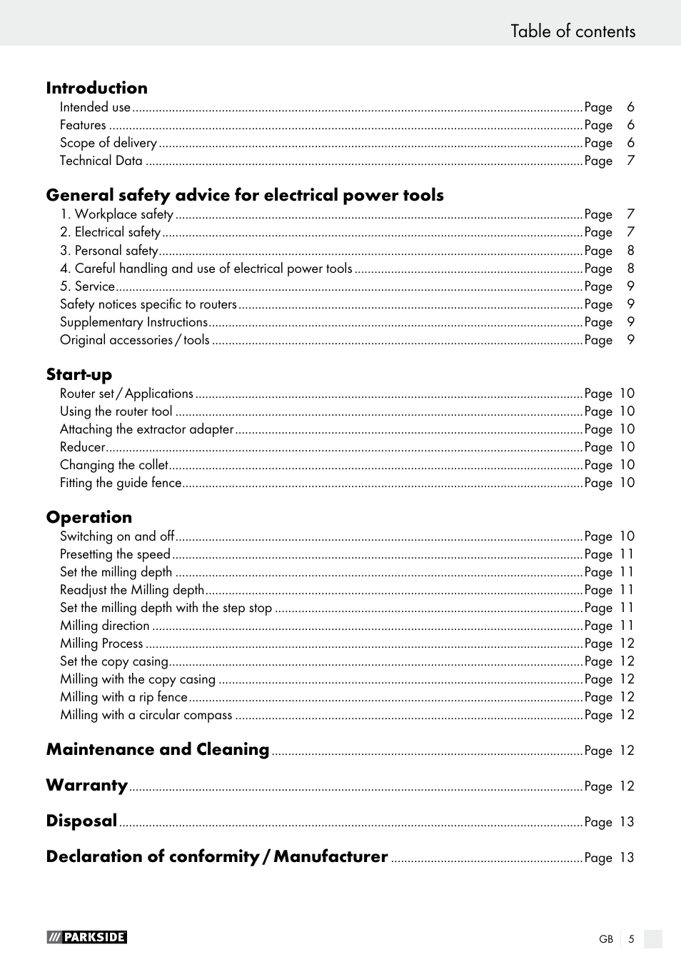 Parkside POF 1200 A1 User Manual | Page 5 / 77