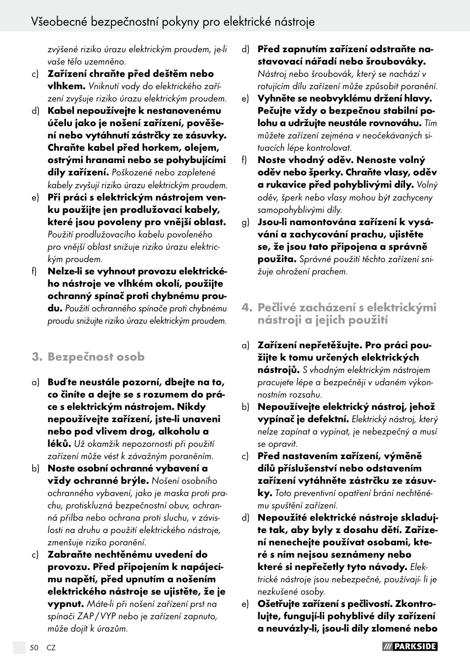 Bezpečnost osob | Parkside POF 1200 A1 User Manual | Page 50 / 77